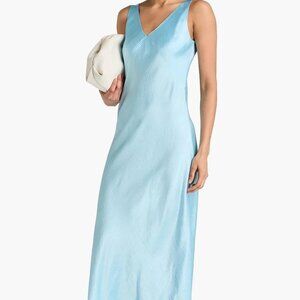 NWT Vince Ice Blue Crinkle Satin Maxi Dress Sleeveless Tank $425